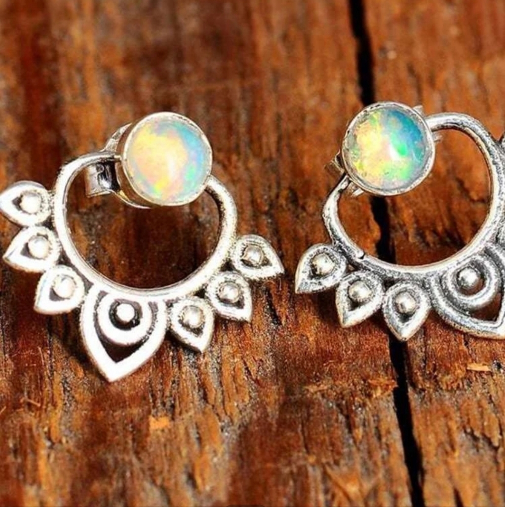 💥RESTOCKED💥Zen Lotus Silver and Opalescent Moonstone Jacket Earrings - Picture 5 of 5